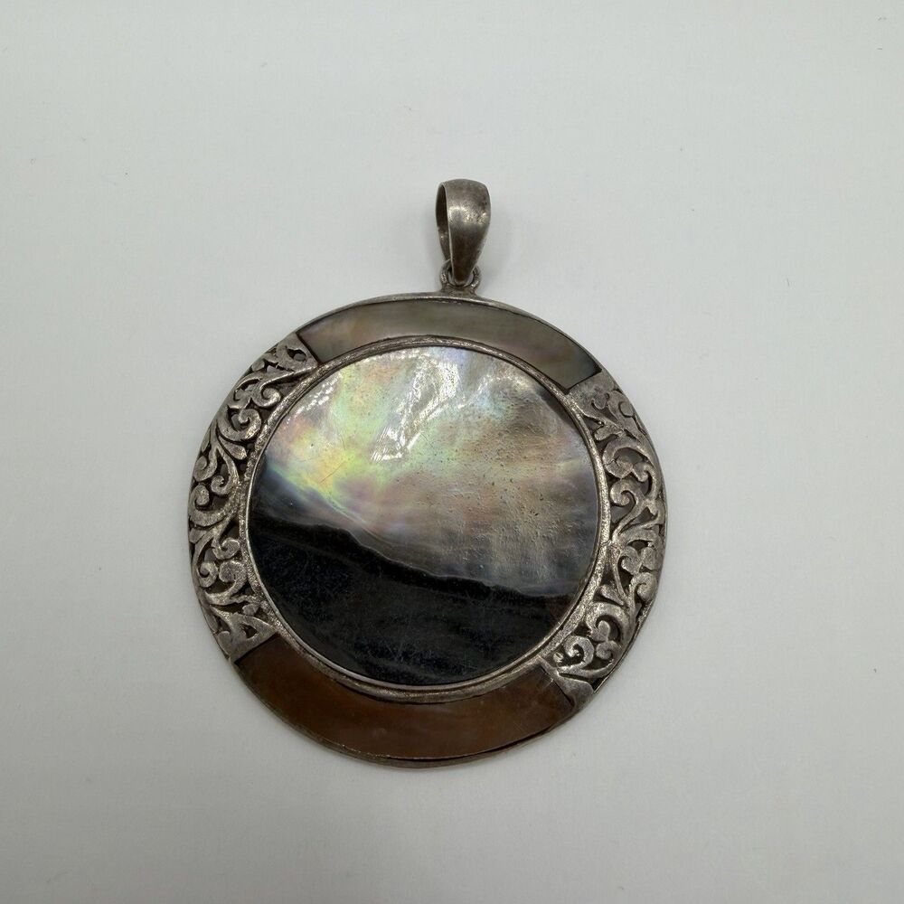 Vintage Abalone Silver-Tone Necklace Pendant